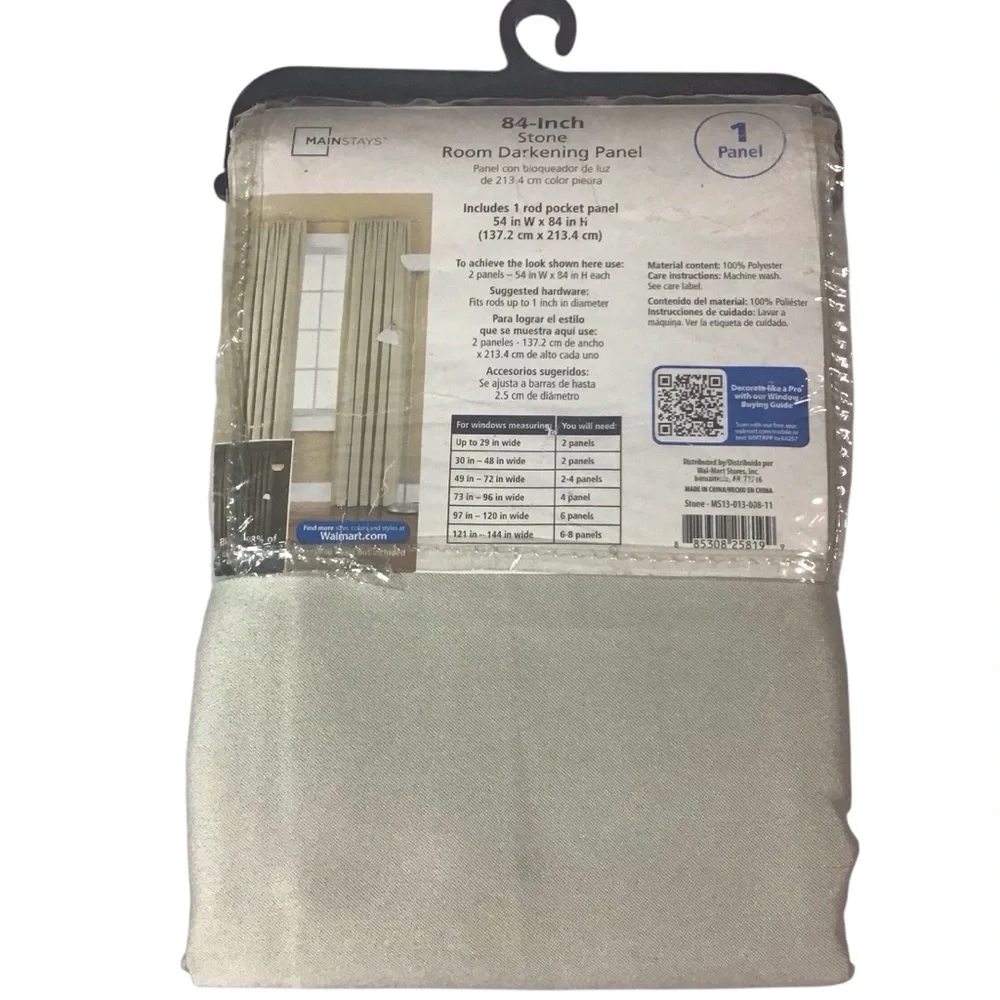 Mainstays Room Darkening Panel Curtain Drape Thermal Stone 84 in 1 Rod